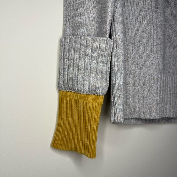 ME+EM Wool Cashmere Knit Cozy Fall Grey Mustard Color Blocking Ribbed Sweater - Picture 3 of 6